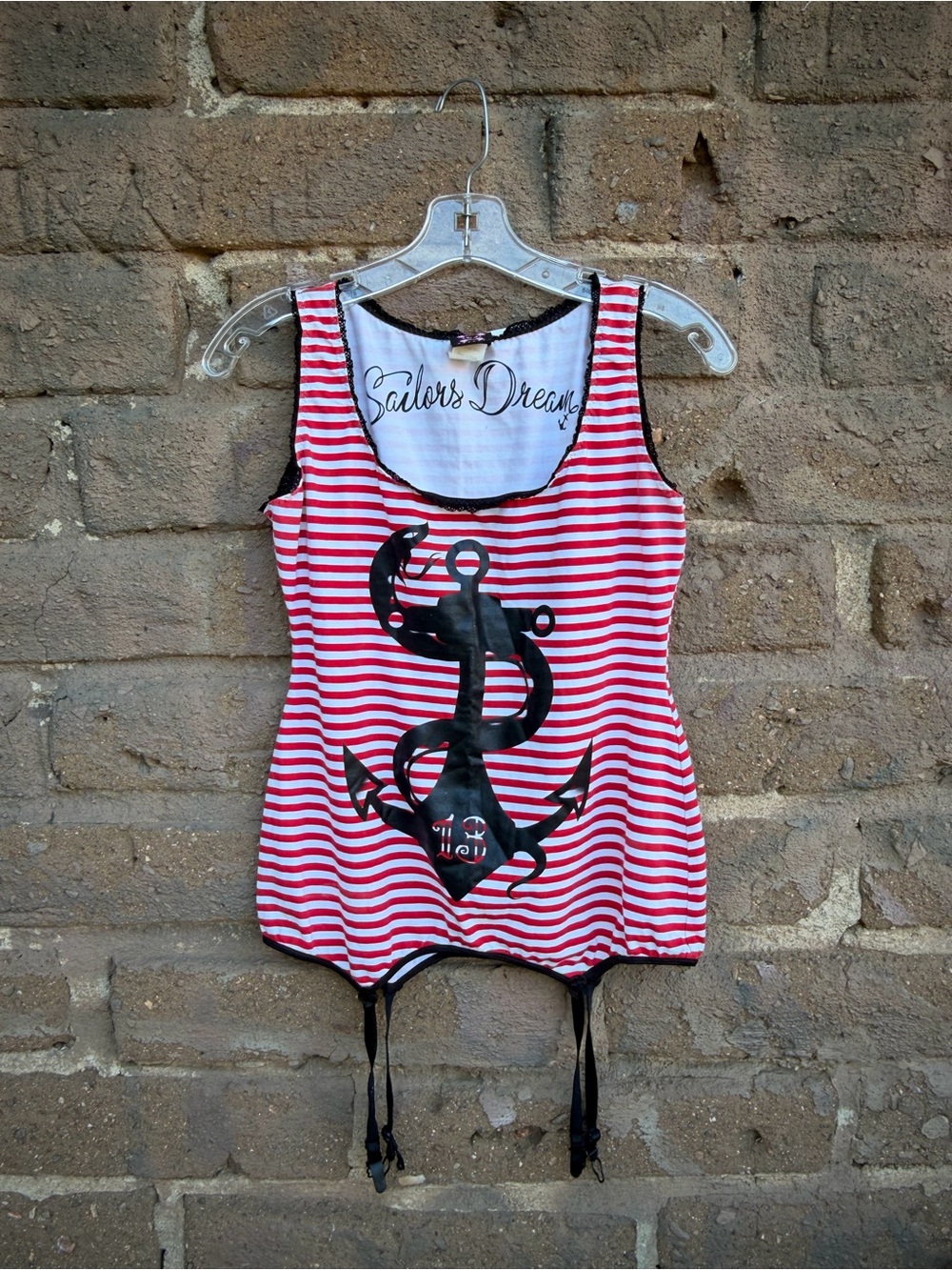 Lucky 13 Sailors Dream Red & White Striped Anchor Tank Top